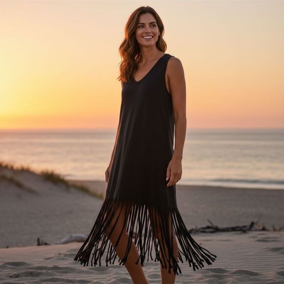 Other - NYC 1X Swim Dress Cover with Fringed Bottom